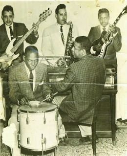 l-r: Dick Bennett, Roland Bennett, James Ellis (all three standing), Herbert Shufford (drums) and Thomas Hagan (piano), early 1960s. Courtesy Dick Bennett.